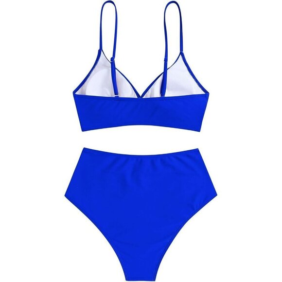 Women High Waisted Swimsuit Push Up Twist Front Ruched Bathing Suit - Picture 4 of 9